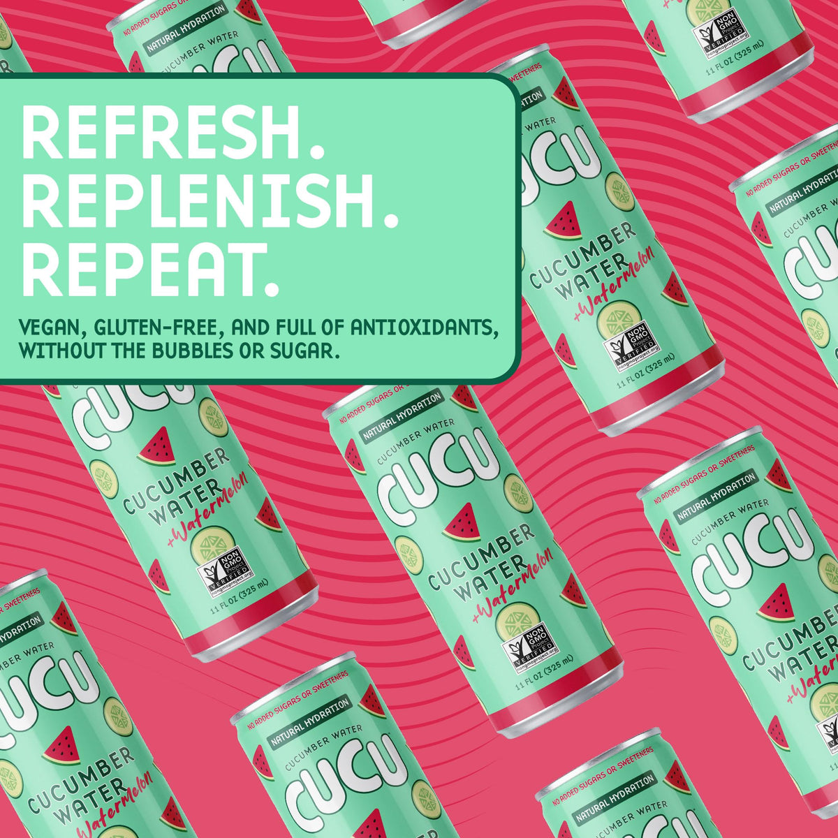 CUCU Pressed Cucumber + Watermelon Water – Real Juice, No Sugar Added, 11 oz Cans (12 Pack)