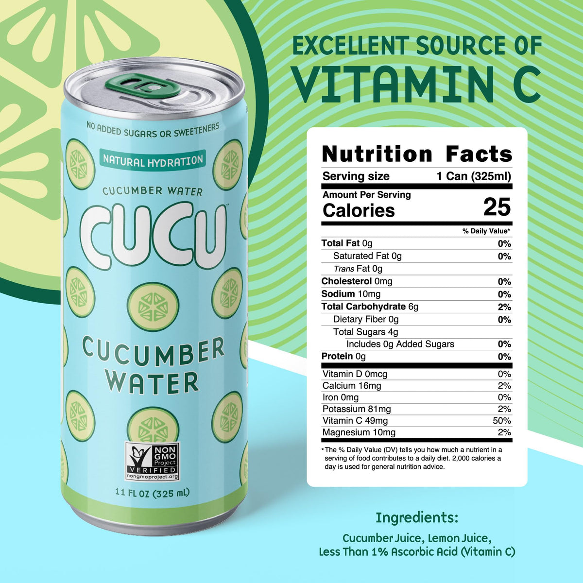 CUCU Pressed Cucumber Water – Real Juice from Fresh Cucumbers, Vitamin C & Electrolytes – No Sugar Added, Non-GMO – 11 oz Can, 12-Pack