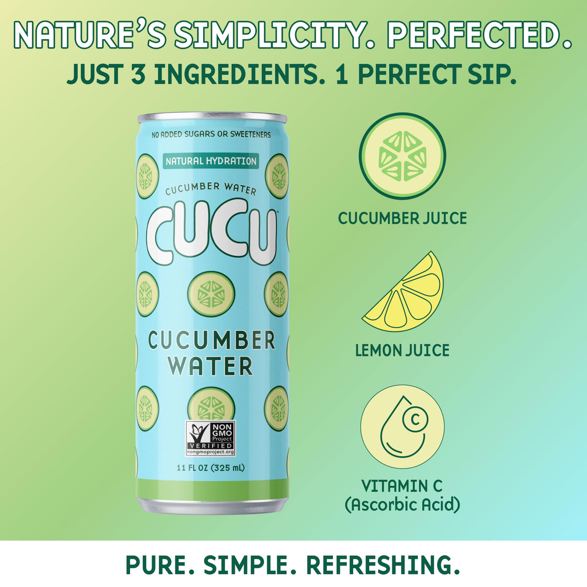 CUCU Pressed Cucumber Water – Real Juice from Fresh Cucumbers, Vitamin C & Electrolytes – No Sugar Added, Non-GMO – 11 oz Can, 12-Pack
