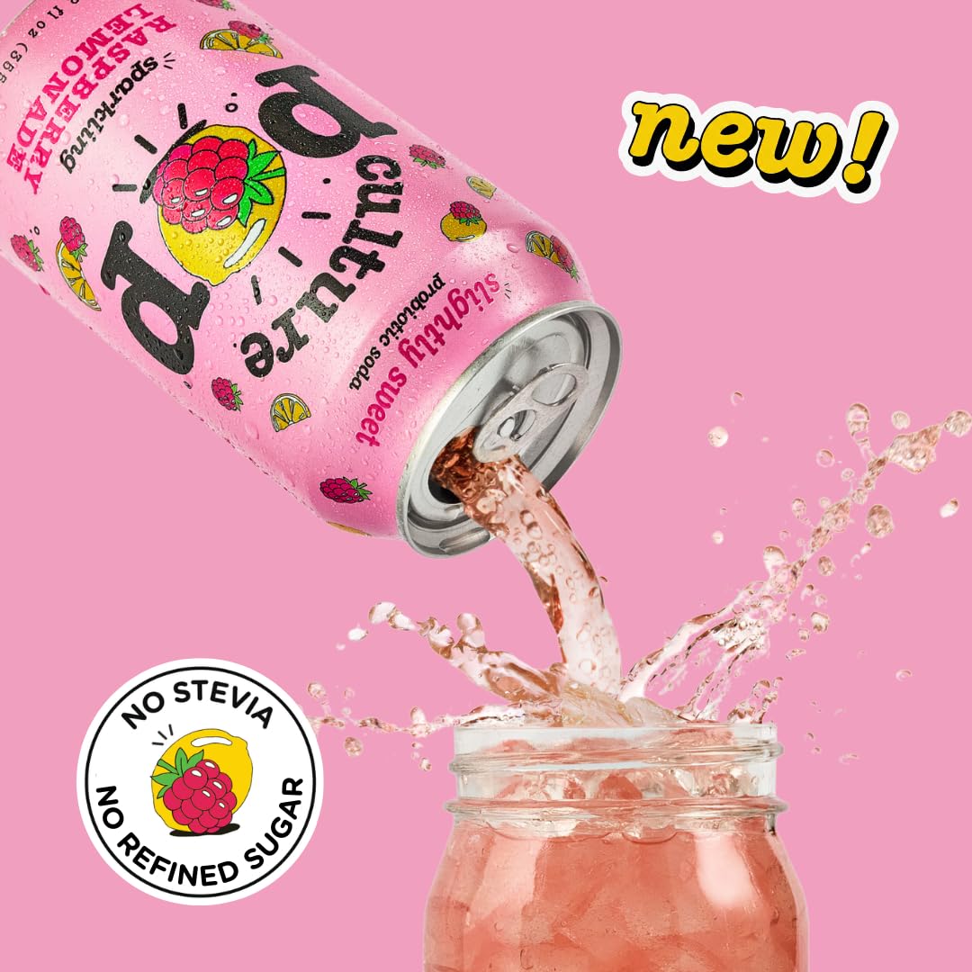 Culture Pop Soda: Sparkling Raspberry Lemonade with Probiotics – Low Sugar, Non-GMO, 12 oz (Pack of 12)