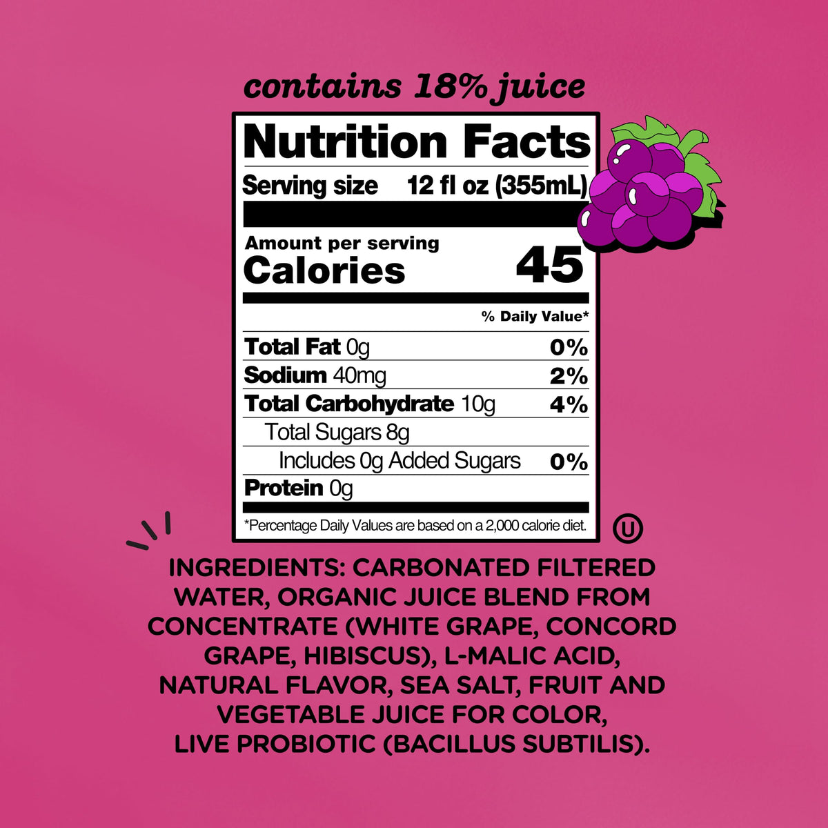 Culture Pop Soda - Grape Probiotic Low Sugar Sparkling Juice Alternative (12pk)
