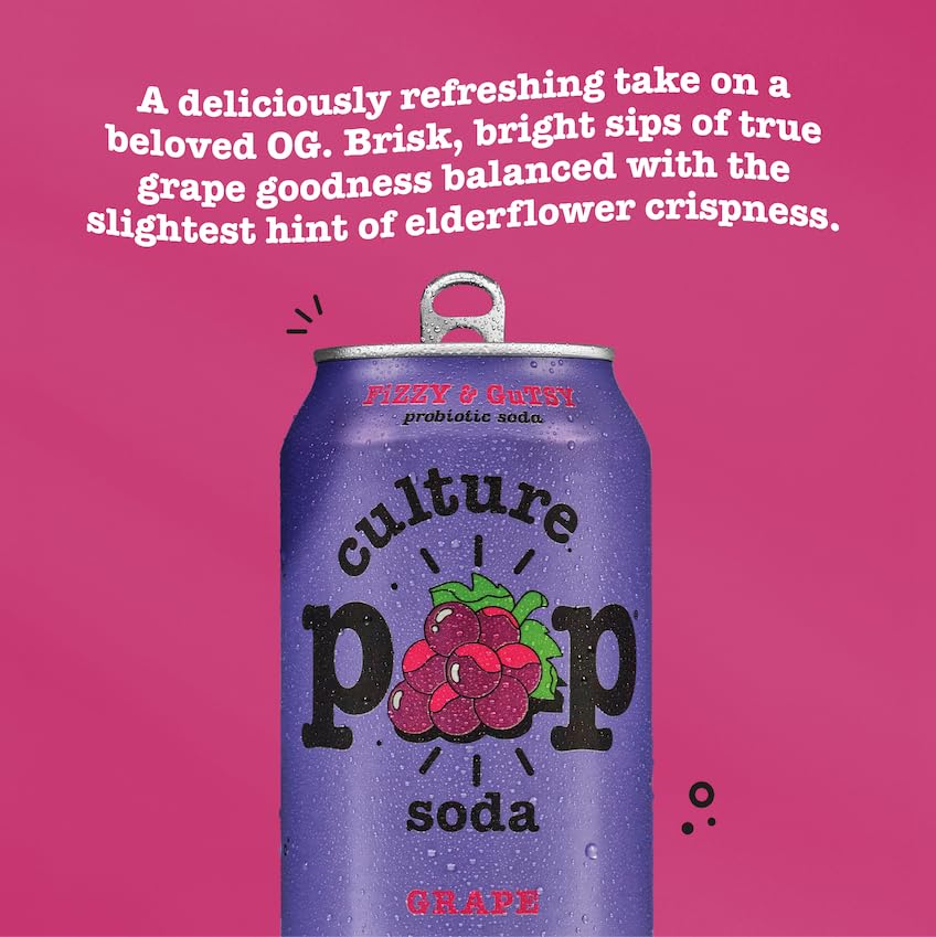 Culture Pop Soda - Grape Probiotic Low Sugar Sparkling Juice Alternative (12pk)