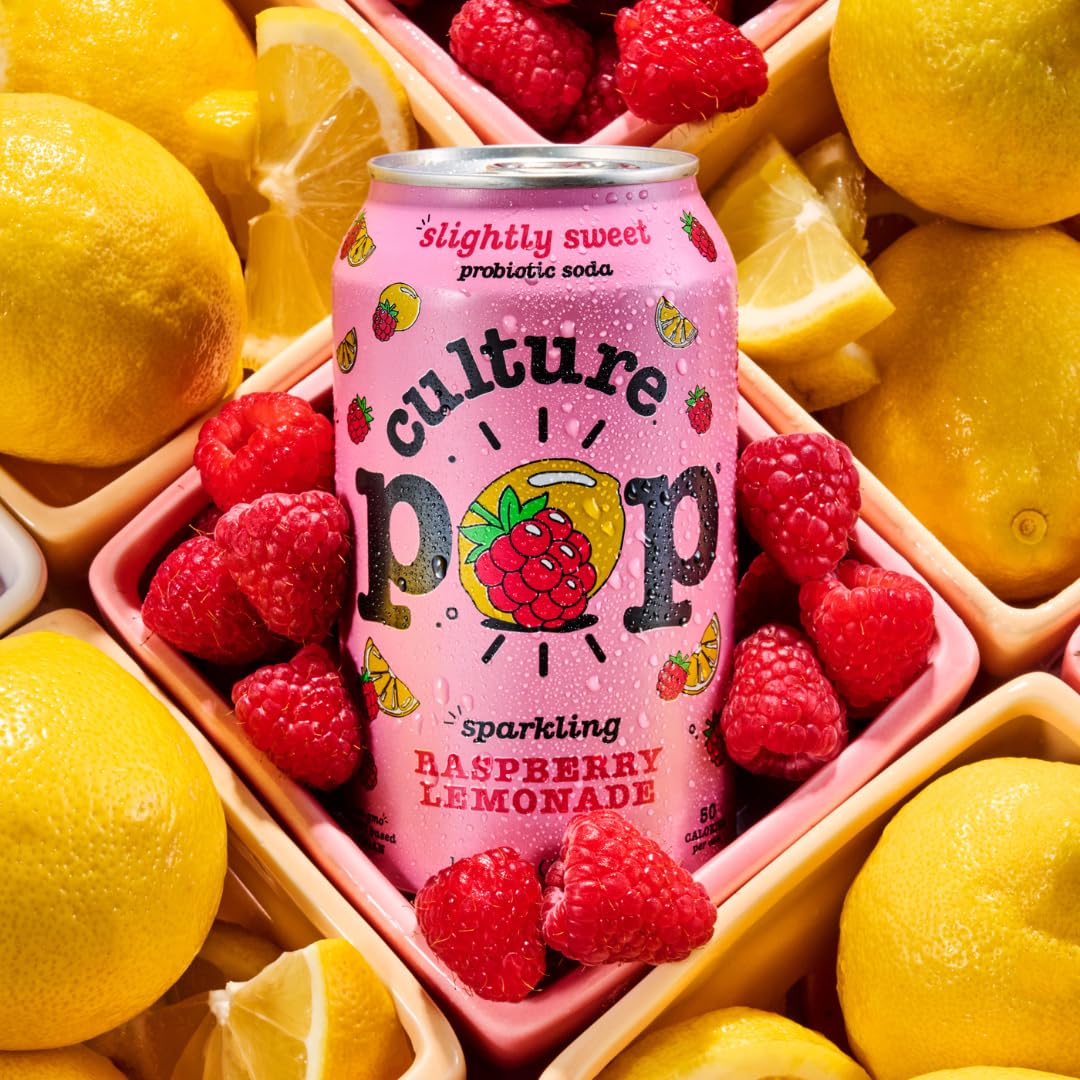 Culture Pop Soda: Sparkling Raspberry Lemonade with Probiotics – Low Sugar, Non-GMO, 12 oz (Pack of 12)