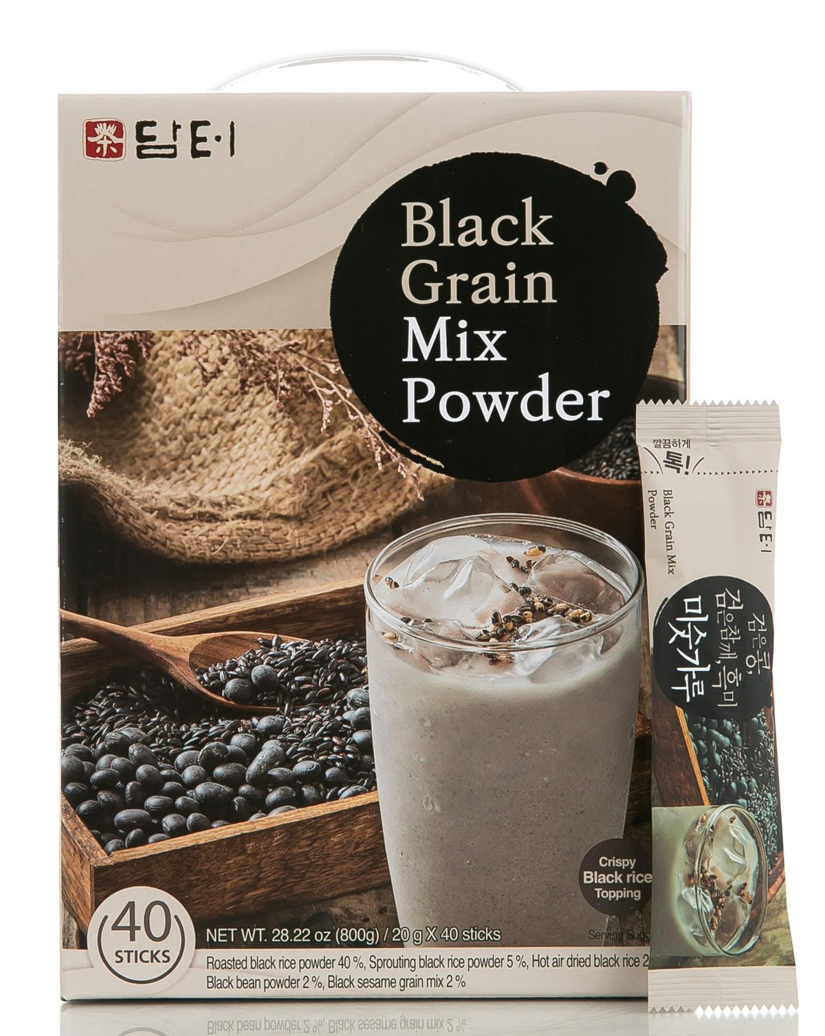 Damtuh Misugaru Powder Drink Mix – Korean Black Grain Latte, Caffeine-Free, 40 Sticks