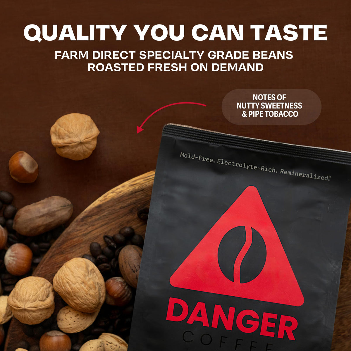 Danger Coffee by Dave Asprey – Remineralized, Mold-Free Whole Bean Coffee, Medium Roast (10.9 oz)