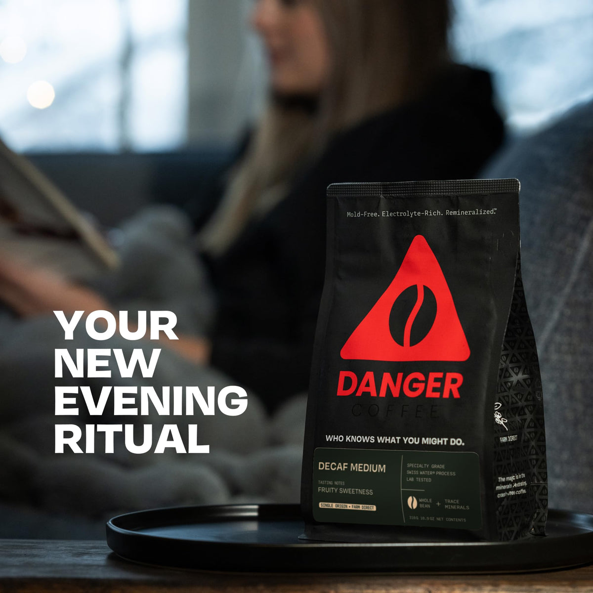 Danger Coffee by Dave Asprey – Swiss Water Decaf Whole Bean, Remineralized, Mold-Free & Lab-Tested, Medium Roast 10.9 oz