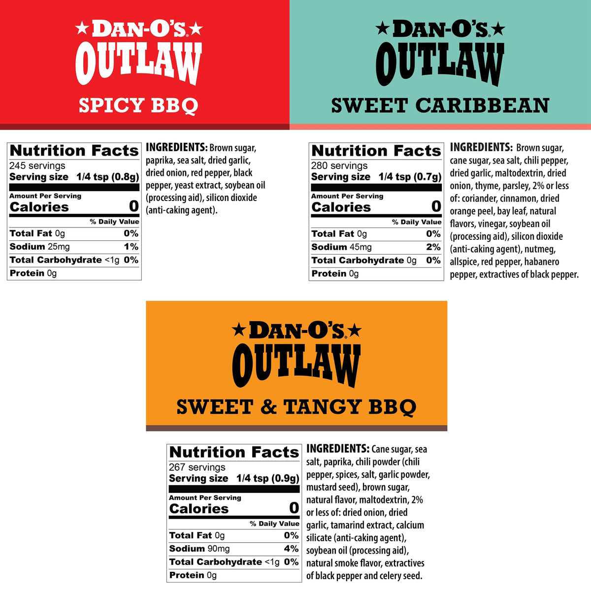 Dan-O’s Outlaw BBQ Variety Pack – 3 Bottle Set (Sweet & Tangy Tamarind, Spicy, Sweet Caribbean)