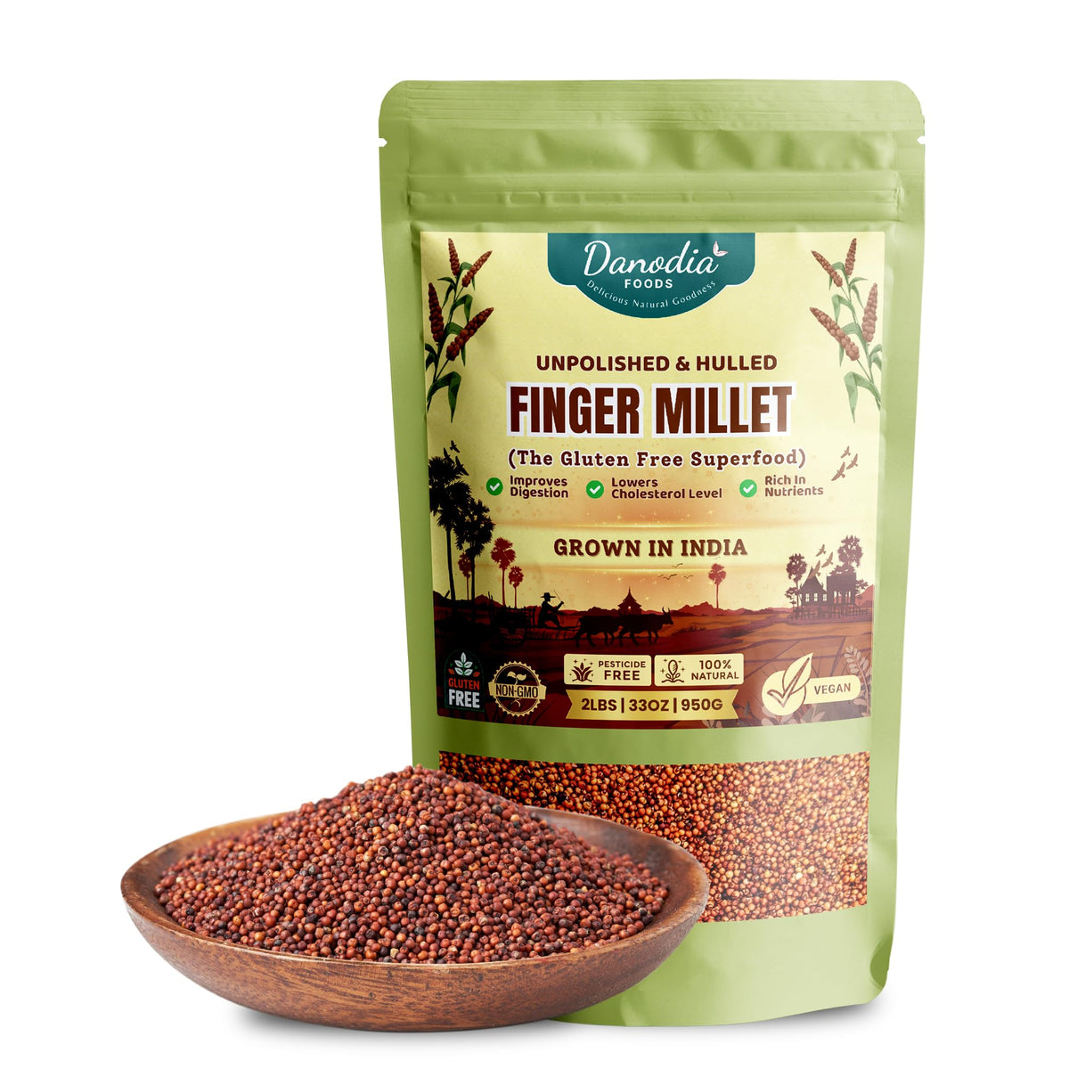 Danodia Foods Finger Millet (Ragi) – Organic, Gluten-Free, 2lb (950g) | Rich in Calcium, Iron & Fiber