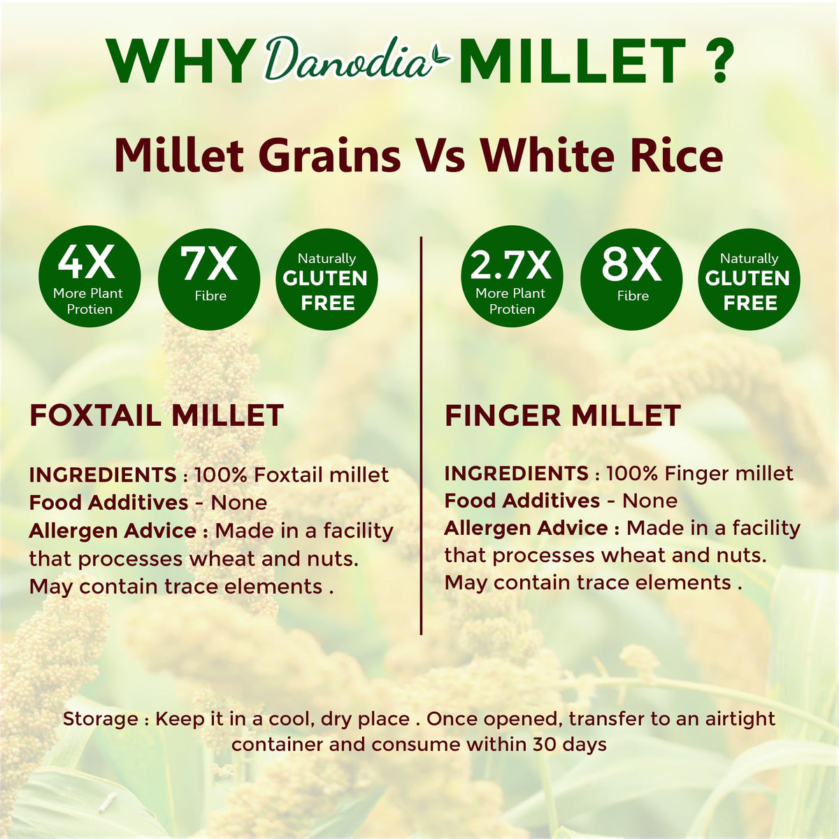 Danodia Foods Finger Millet (Ragi) – Organic, Gluten-Free, 2lb (950g) | Rich in Calcium, Iron & Fiber