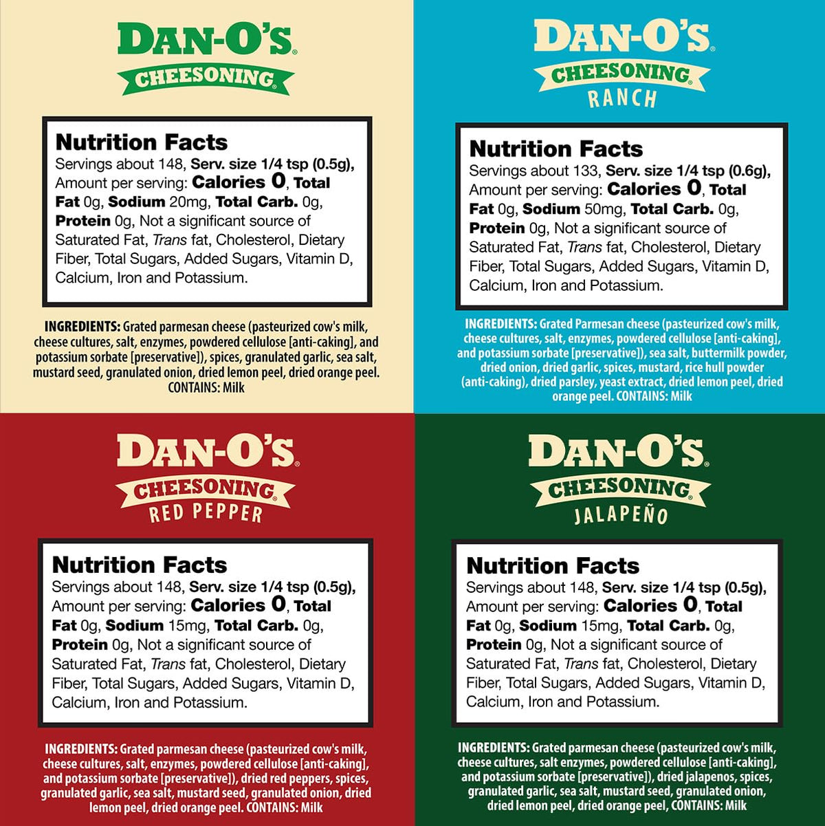 Dan-O's Cheesoning Block Seasoning Set — 4 Pack (Sugar Free, Zero Calorie)
