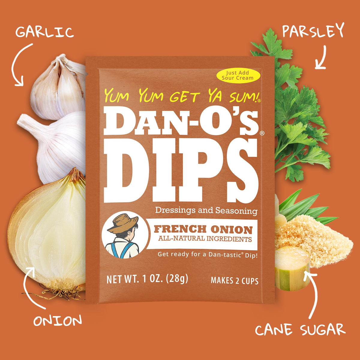Dan-O’s Dips Variety Pack (16 Pack) – Ranch, Mexi-Ranch, French Onion & Dill – All-Natural Dip Mix Packets