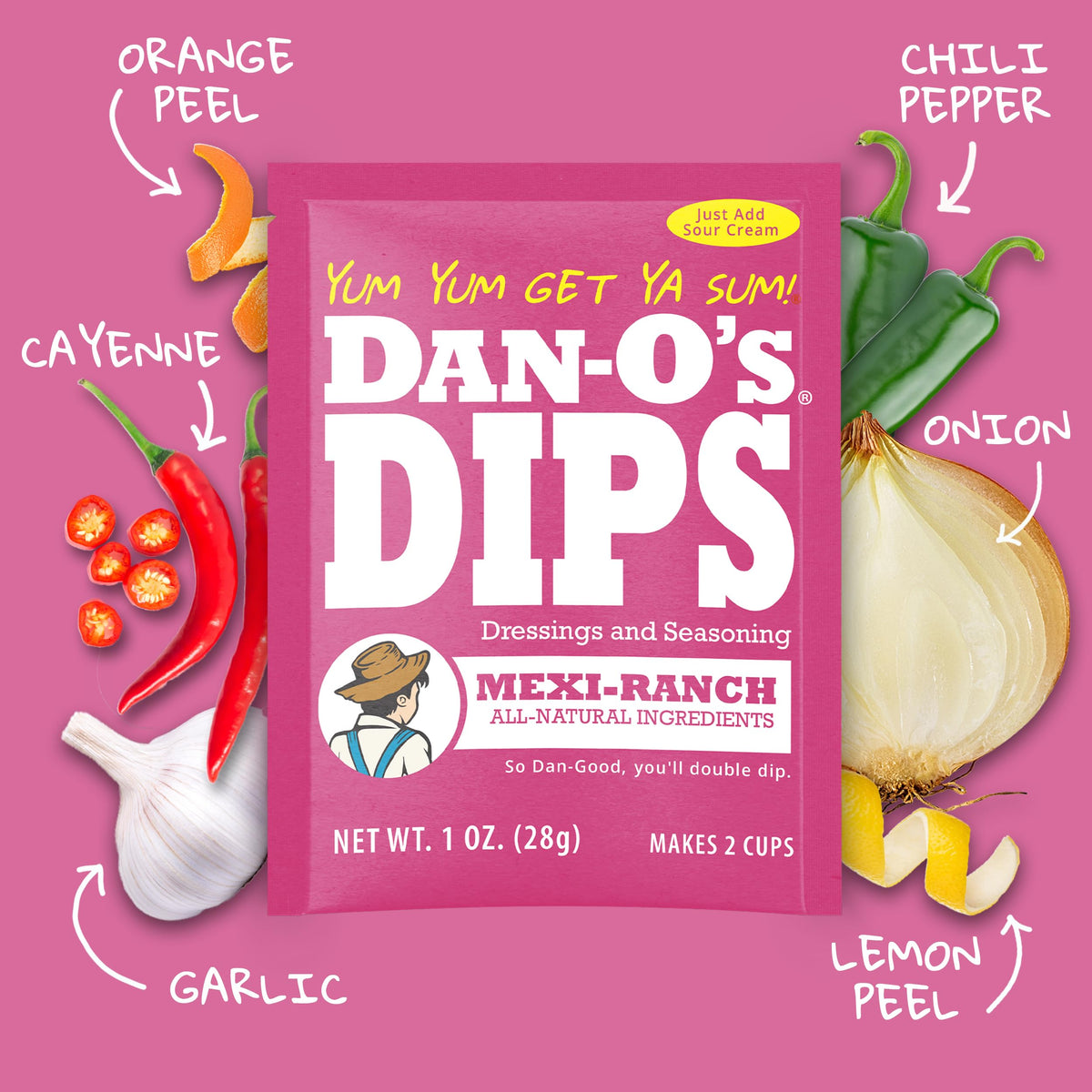Dan-O’s Dips Variety Pack (16 Pack) – Ranch, Mexi-Ranch, French Onion & Dill – All-Natural Dip Mix Packets