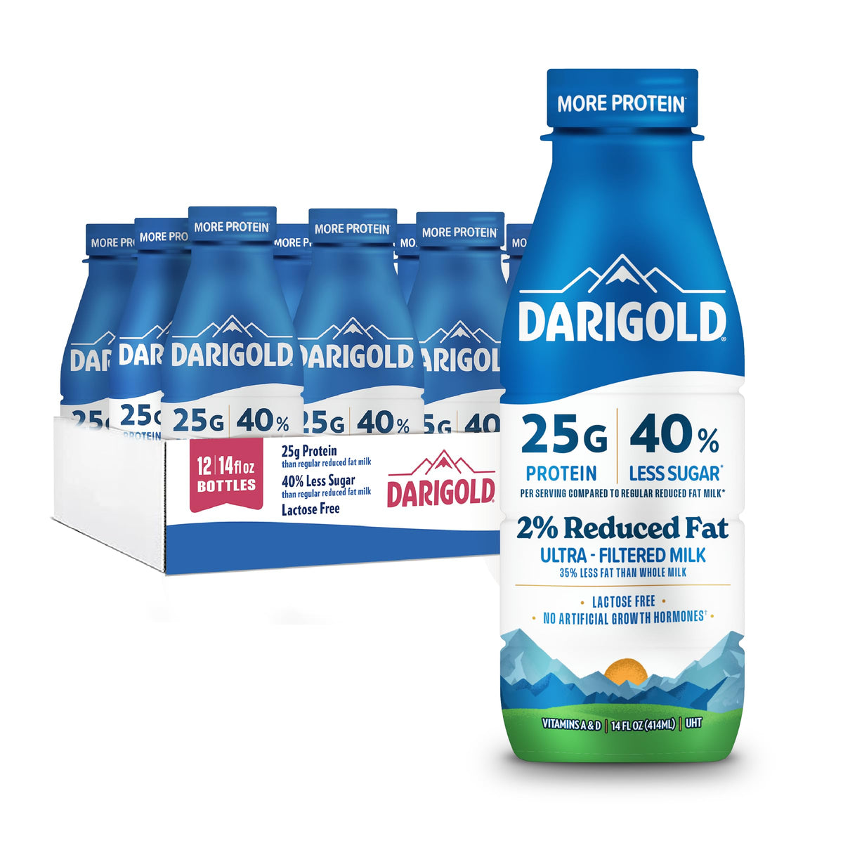 Darigold FIT High Protein Milk 2% Ultra-Filtered Lactose Free - 14g Protein Per Serving, 40% Less Sugar, 14oz Bottles (12 Pack)