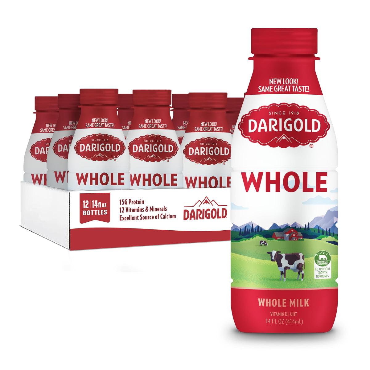 Darigold Shelf Stable Whole Milk Bottle 14oz - 12 Pack, 15g Protein, rbST-Free