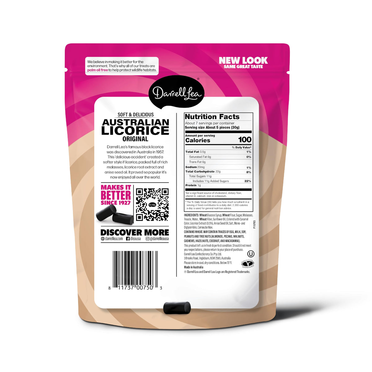 Darrell Lea Soft Australian Licorice – Original Black, Non-GMO, Palm Oil Free, Vegetarian (7 oz x 8-pack)