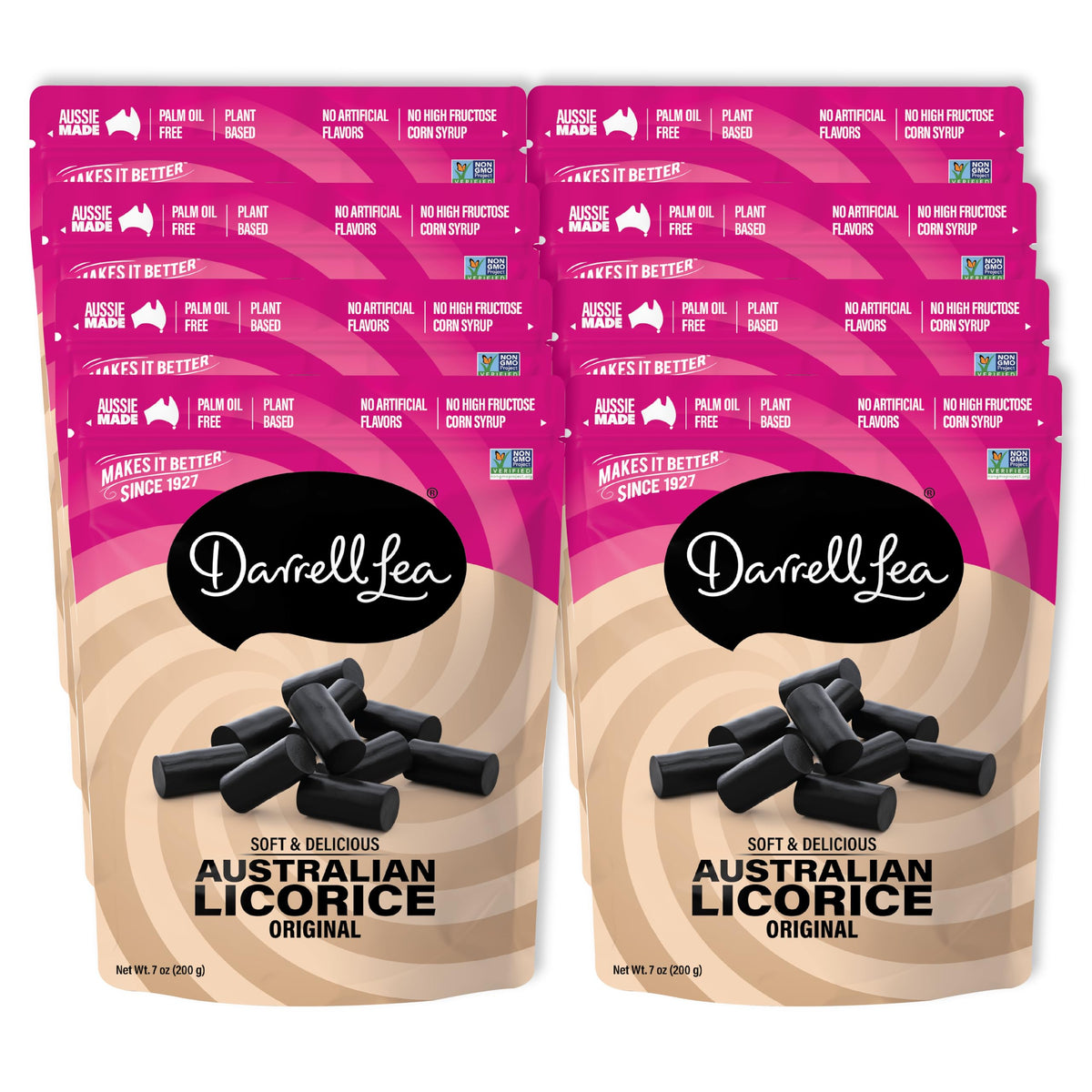 Darrell Lea Soft Australian Licorice – Original Black, Non-GMO, Palm Oil Free, Vegetarian (7 oz x 8-pack)