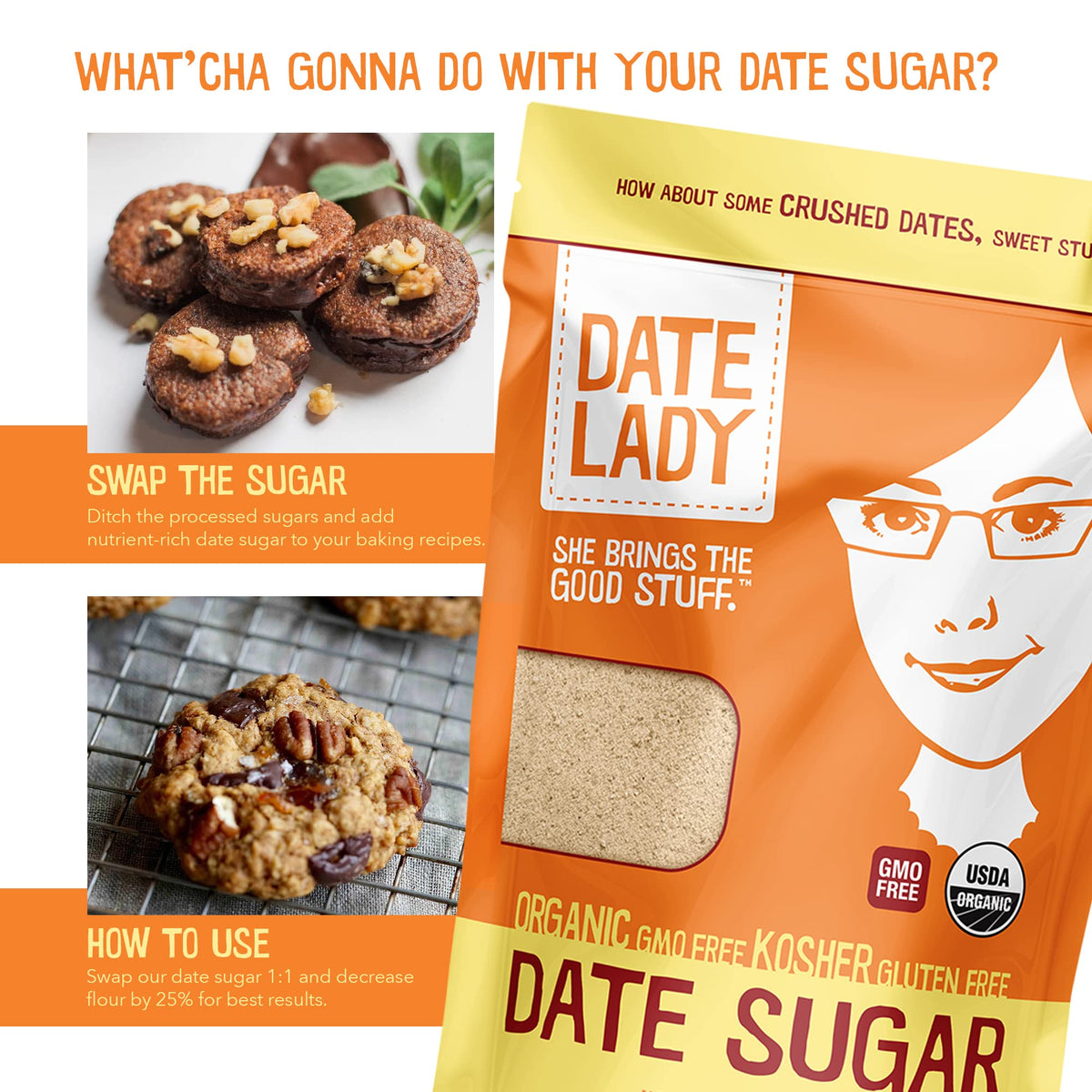 Date Lady Date Sugar – Organic 1 lb Whole Food Sweetener for Baking (2 Bags) | Vegan, Paleo, Gluten‑Free & Kosher