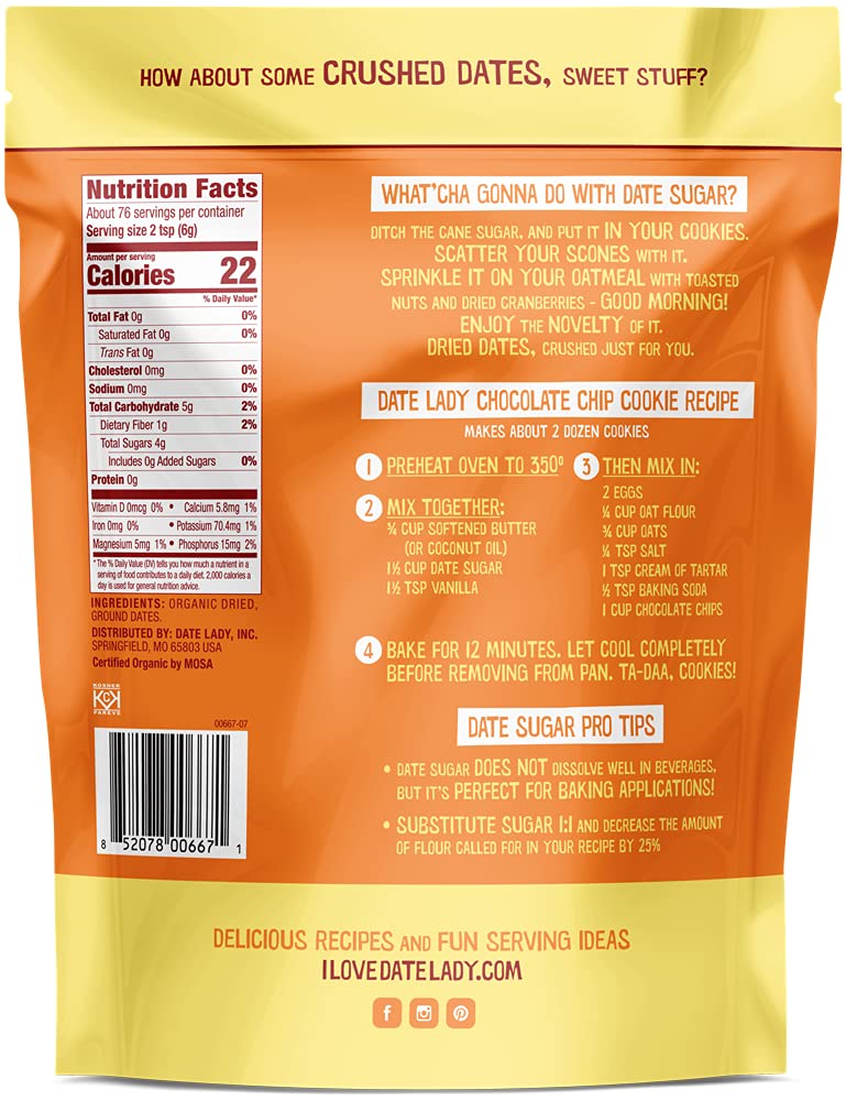 Date Lady Date Sugar – Organic 1 lb Whole Food Sweetener for Baking (2 Bags) | Vegan, Paleo, Gluten‑Free & Kosher