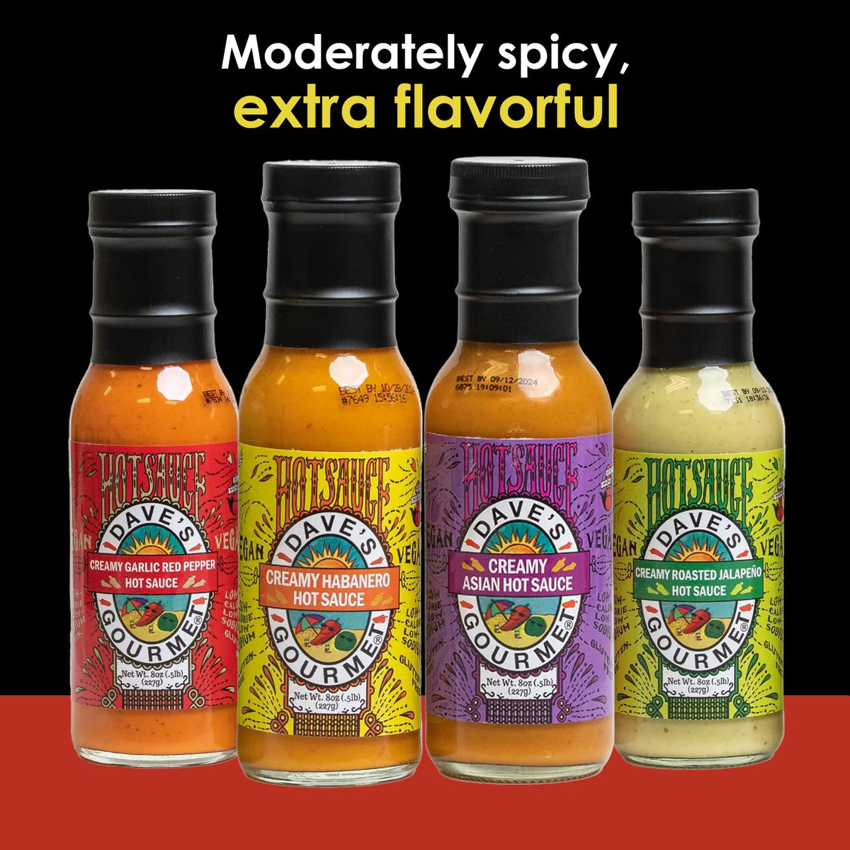 Dave's Gourmet Creamy Roasted Jalapeño Hot Sauce – Moderately Spicy Green Sauce (3x8oz, Vegan, Gluten-Free)