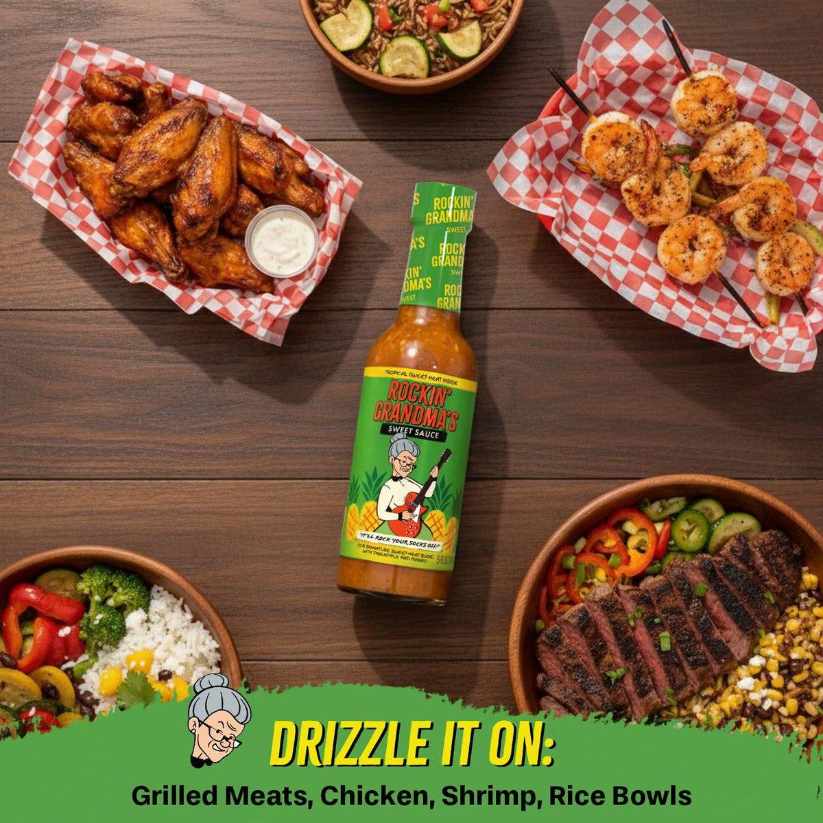 Rockin' Grandma's Sauce Variety Pack by Dave's Gourmet — 4 × 5 fl oz Bottles (Original, Smoky, Jamaican Jerk, Sweet) – As Seen on Jury Duty: Company Retreat
