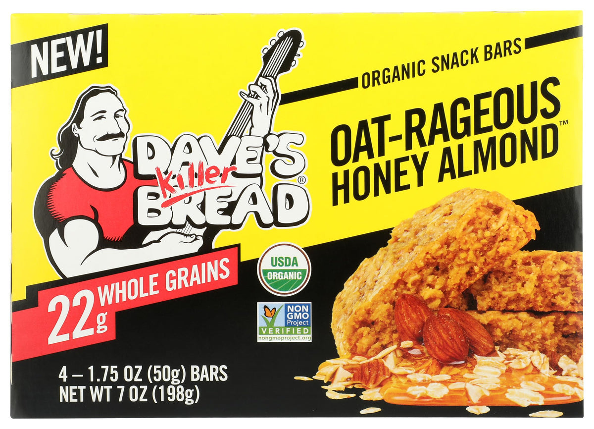 Dave's Killer Bread Organic Snack Bar – Oat-Rageous Honey Almond, 22g Whole Grains, 6-pack