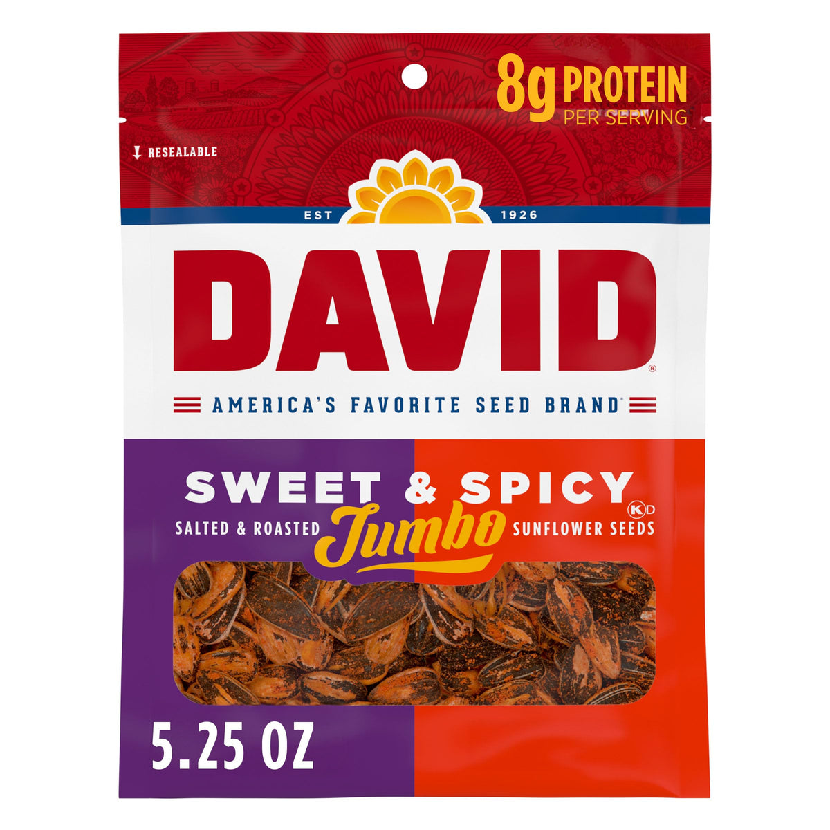 David Roasted & Salted Sweet & Spicy Jumbo Sunflower Seeds | Keto Friendly 12 Pack