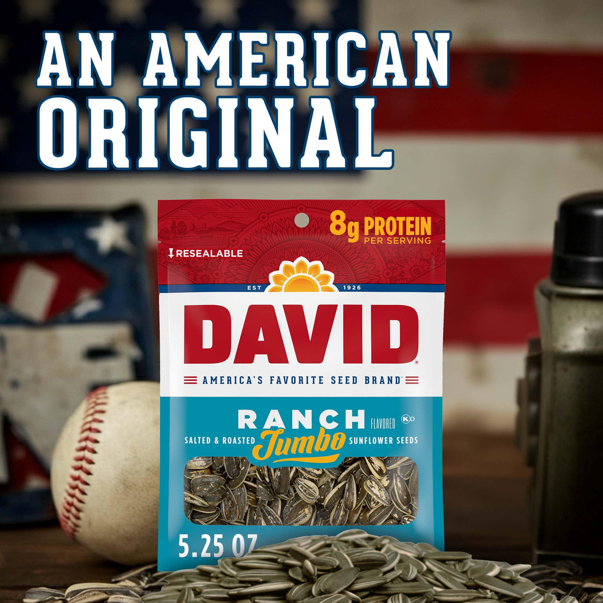 DAVID Seeds Ranch Jumbo Sunflower Seeds – Roasted & Salted, Keto Friendly, 5.25 oz x12
