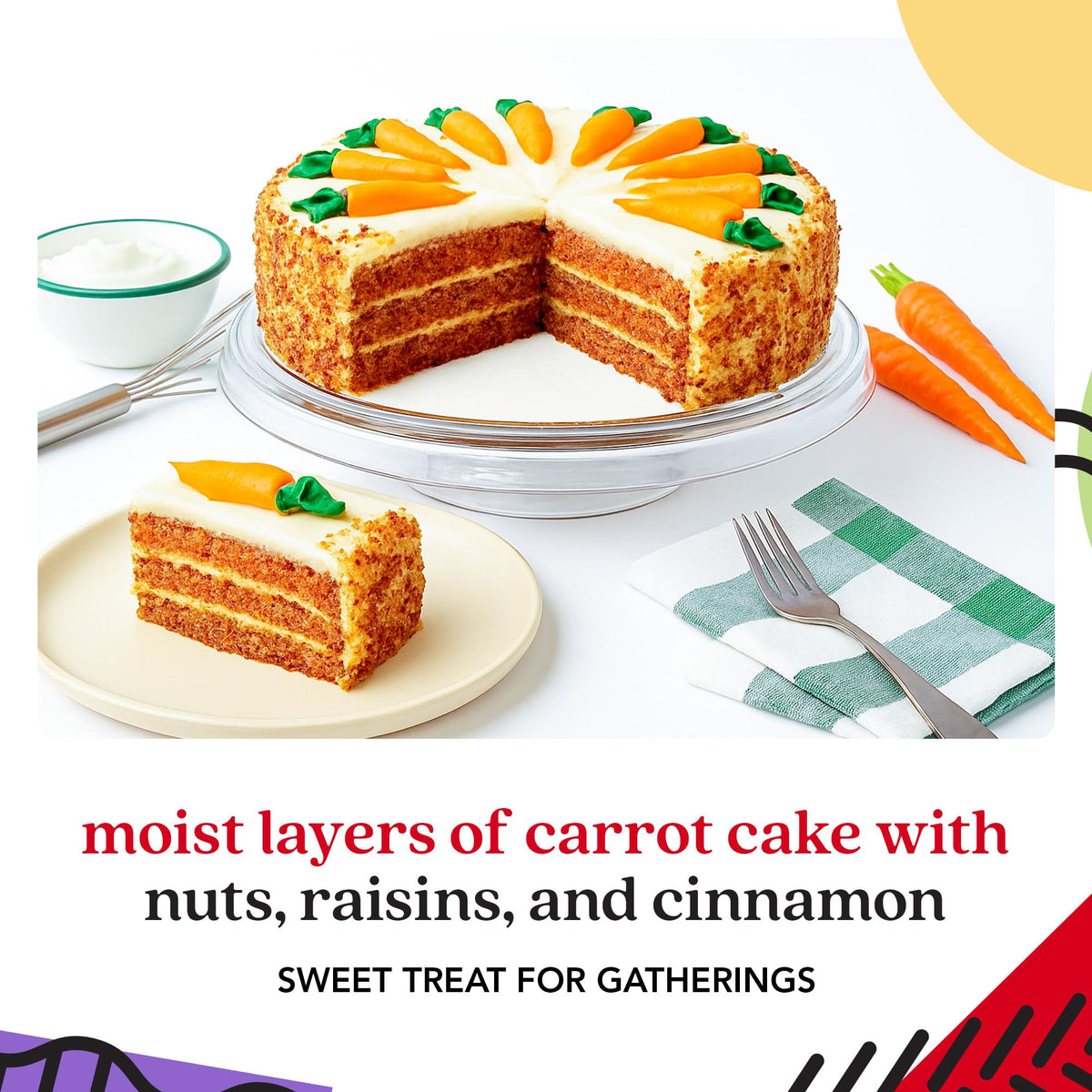 David's Cookies Carrot Cake 10 Inch - Pre-Sliced 14pc Layered Cake with Cream Cheese Frosting - Gourmet Bakery Dessert for Parties, Gifting, and Celebrations