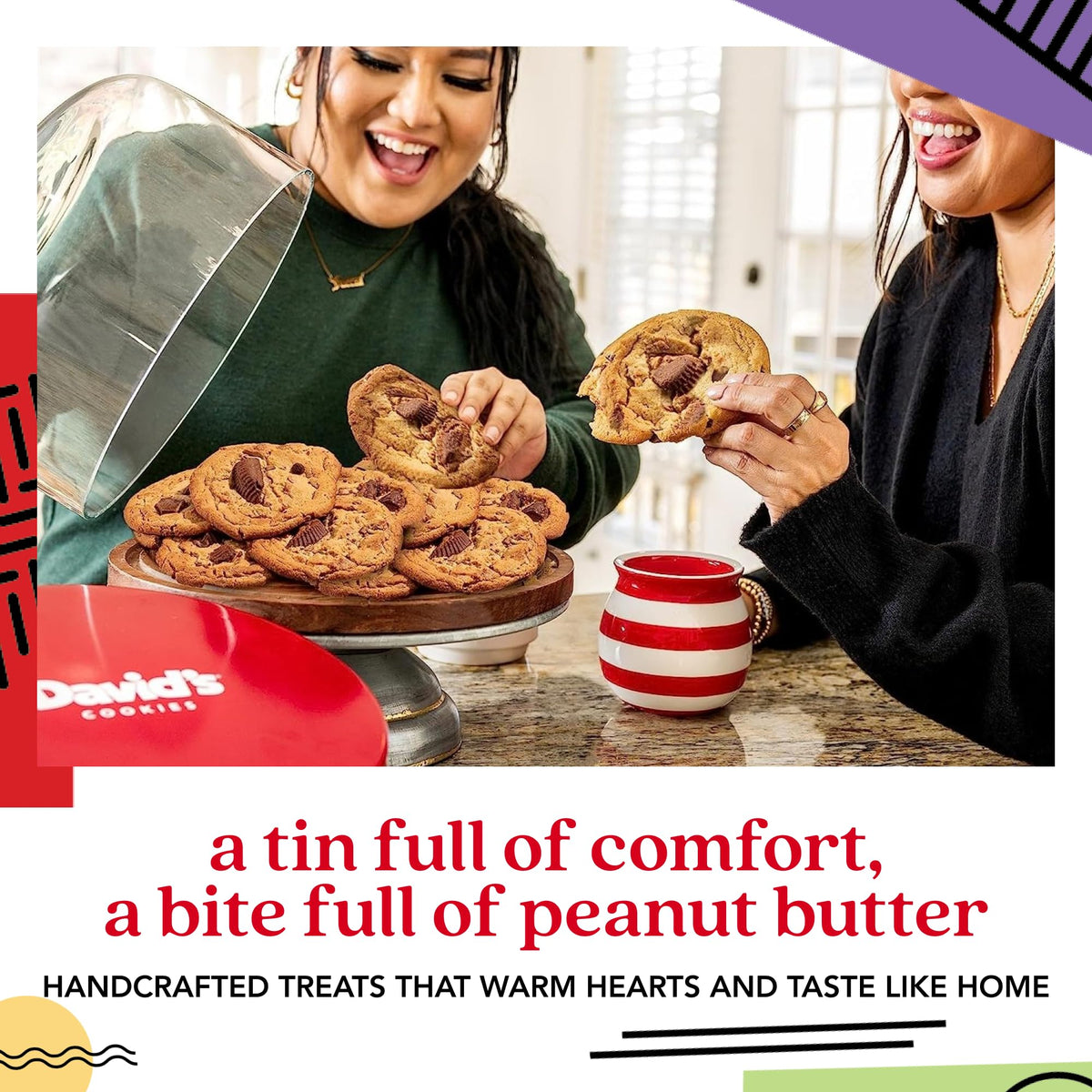 David's Cookies Peanut Butter Chunk Gift Tin – All-Natural, No Preservatives (2 lb, 8 Cookies)