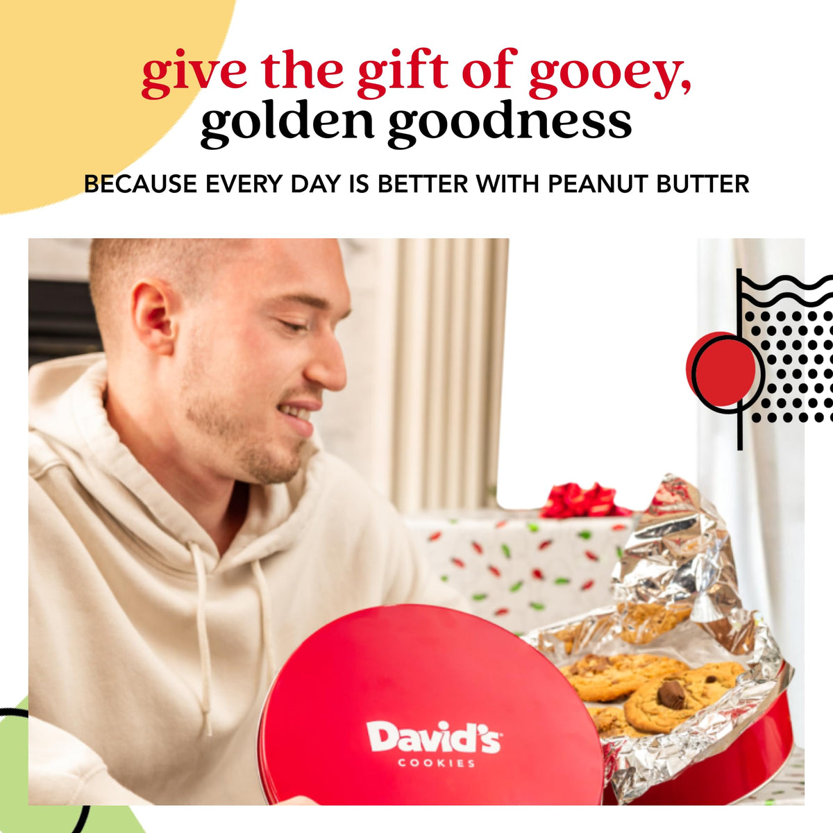 David's Cookies Peanut Butter Chunk Gift Tin – All-Natural, No Preservatives (2 lb, 8 Cookies)
