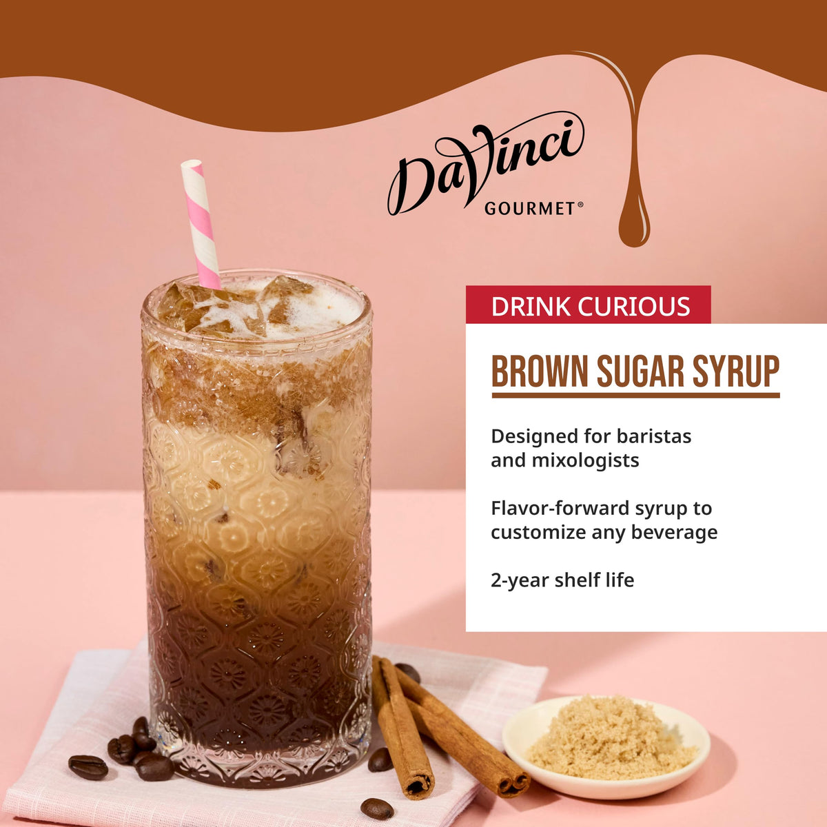 DaVinci Gourmet Brown Sugar Syrup, 25.4 fl oz (Pack of 4) – Rich Caramel Flavor for Lattes, Cocktails & More