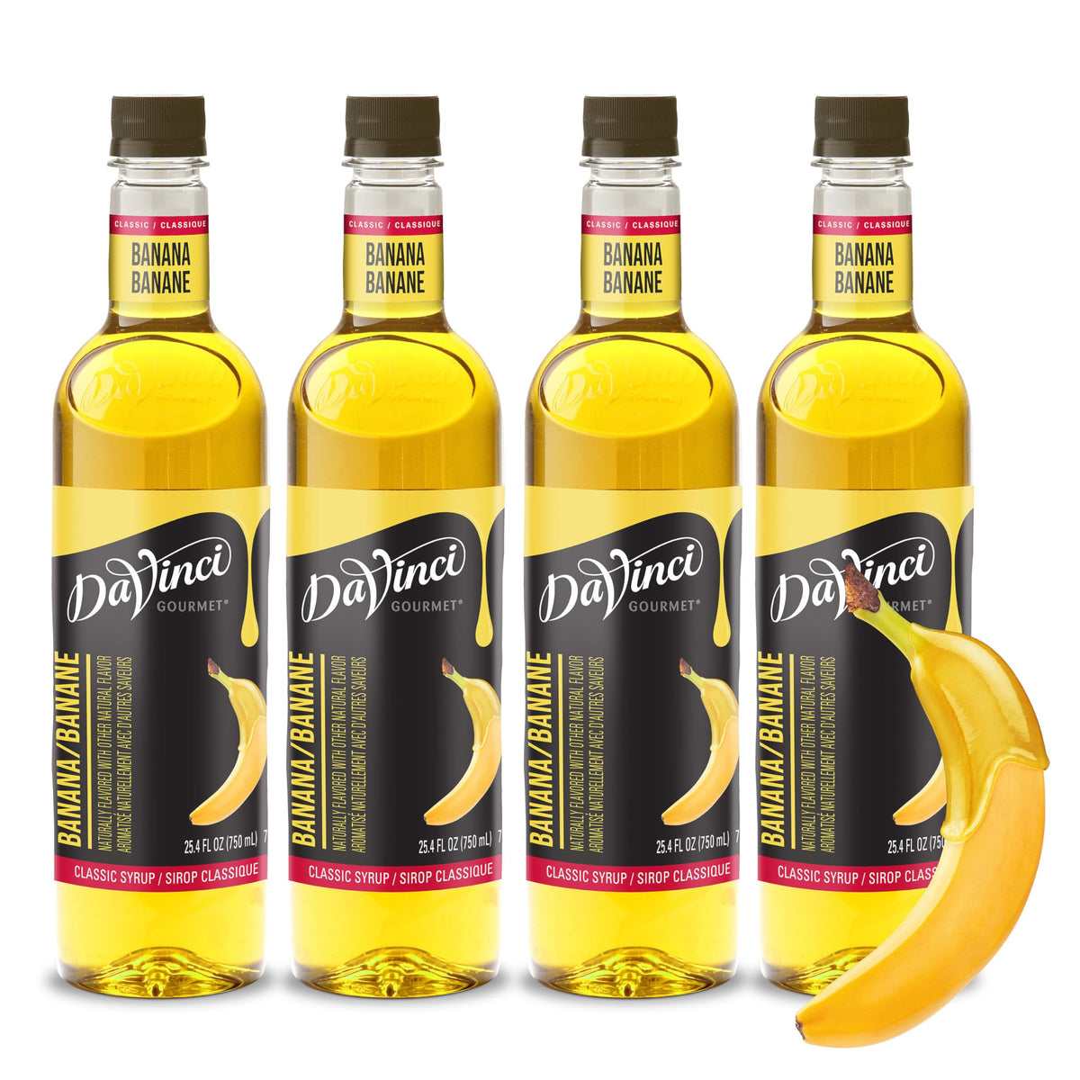 DaVinci Gourmet Classic Banana Syrup, 25.4 fl oz (Pack of 4) | Rich Banana Flavor for Coffee, Tea, and Desserts