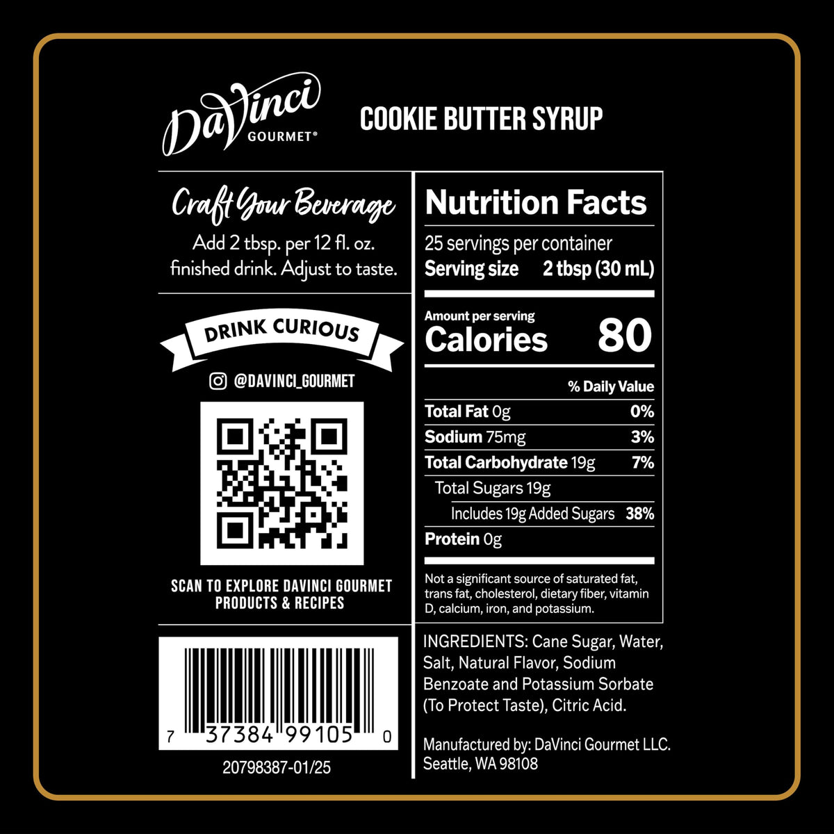 DaVinci Gourmet Cookie Butter Syrup – 25.4 oz x 4 | Warm Speculoos Flavor for Coffee & Desserts