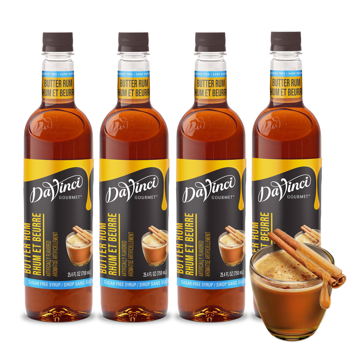 DaVinci Gourmet Sugar-Free Butter Rum Syrup, 25.4 oz (Pack of 4) – Creamy Butter Rum Flavor Without Sugar