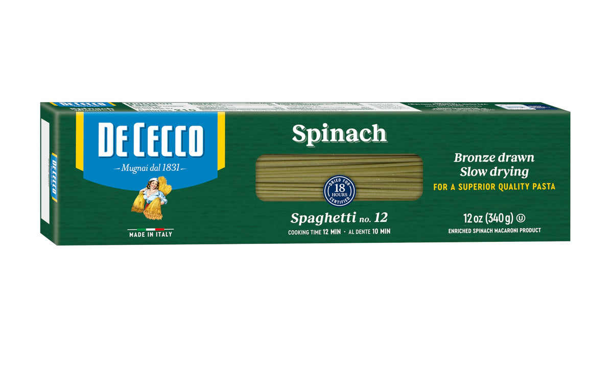 De Cecco Spinach Spaghetti No.12 – 12 oz Pack, Made in Italy, High in Protein & Iron