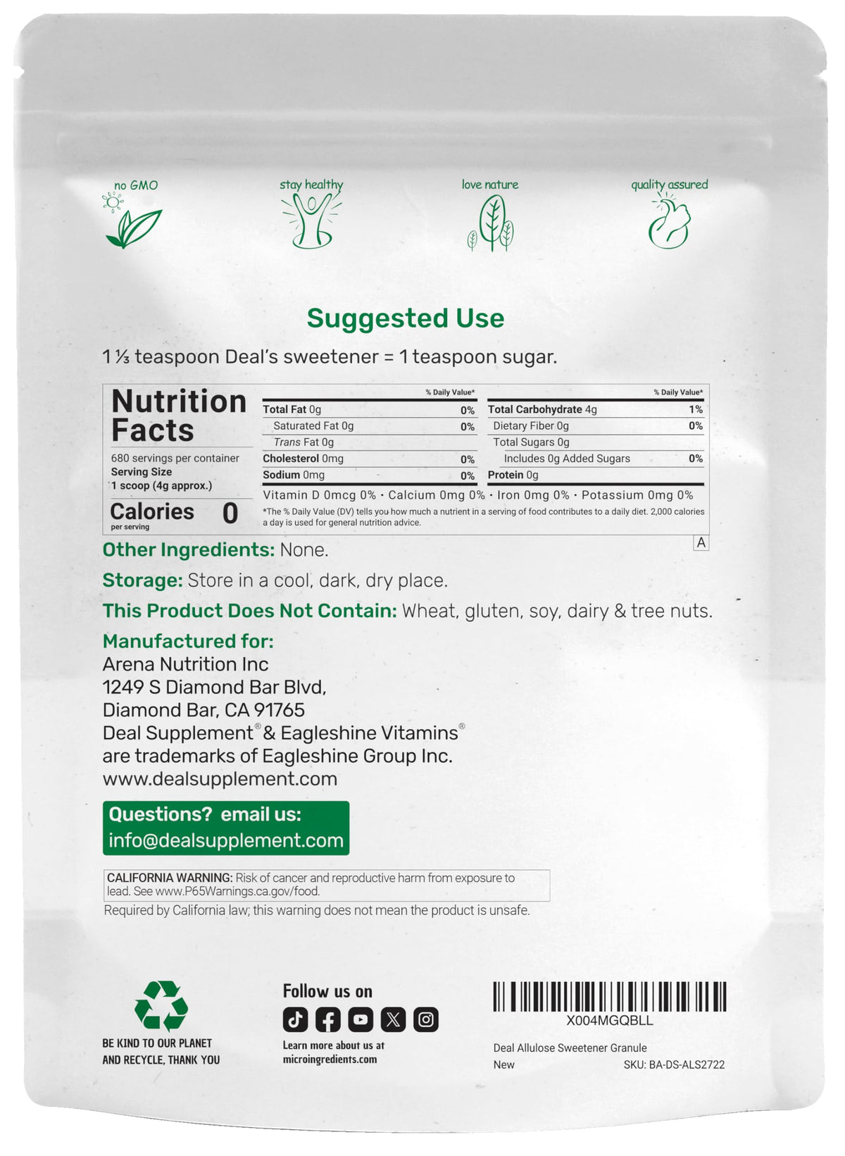 Deal Supplement Allulose Sweetener – 6 Pounds, No Aftertaste, Zero Net Carbs, Keto & Vegan