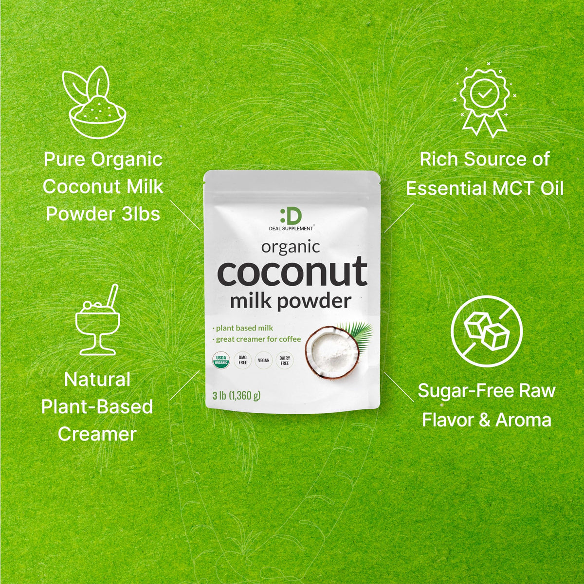 Deal Supplement Unsweetened Organic Coconut Milk Powder - 3lbs Dairy Free Creamer, Sugar Free, Keto, Non-GMO
