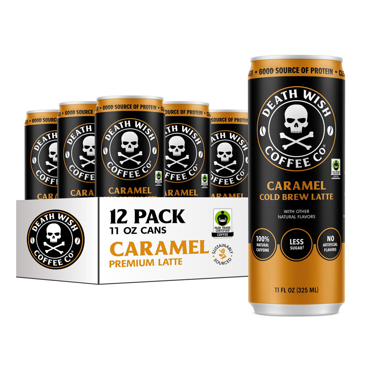 Death Wish Coffee Caramel Cold Brew Latte – 11 oz Can (Colombian, Fair Trade)
