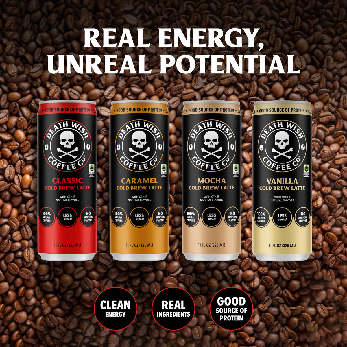 Death Wish Coffee Caramel Cold Brew Latte – 11 oz Can (Colombian, Fair Trade)