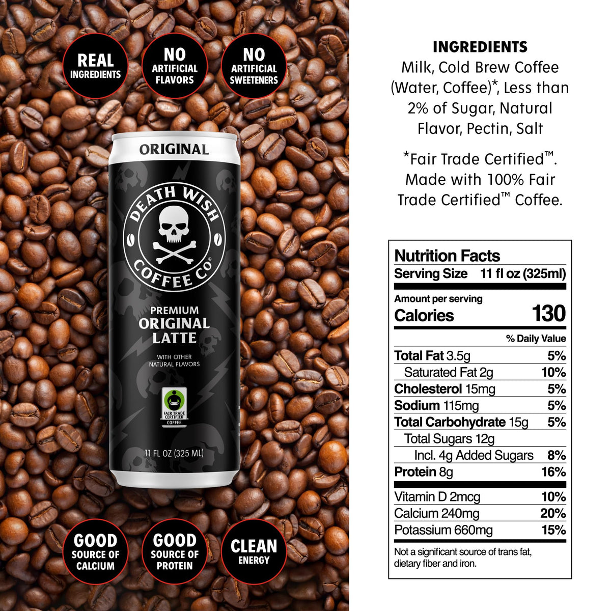Death Wish Coffee Classic Cold Brew Latte – 100% Colombian Fair Trade, 11 fl oz Can
