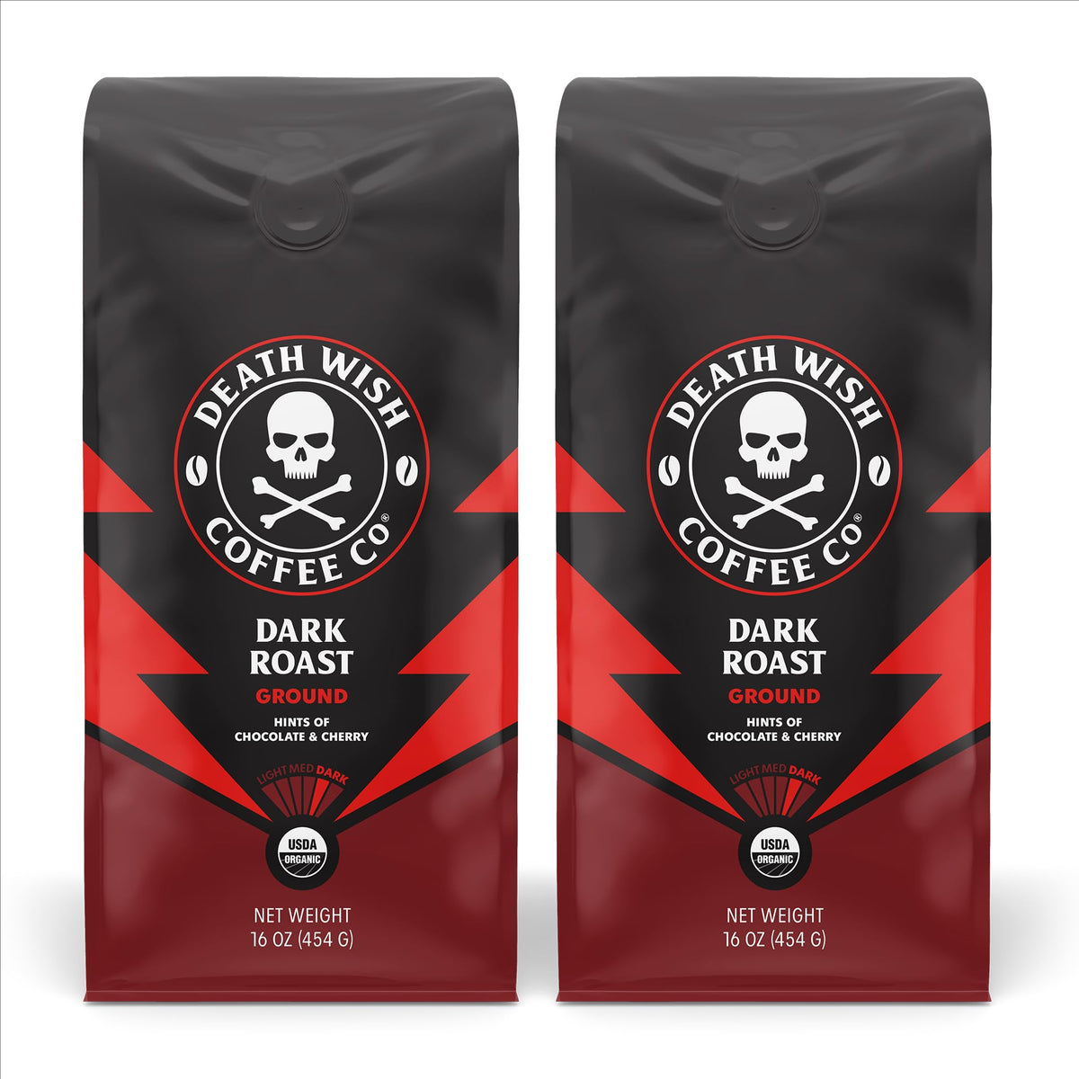 Death Wish Coffee Dark Roast Grounds – 16 oz x 2, Organic Fair Trade Ground Coffee