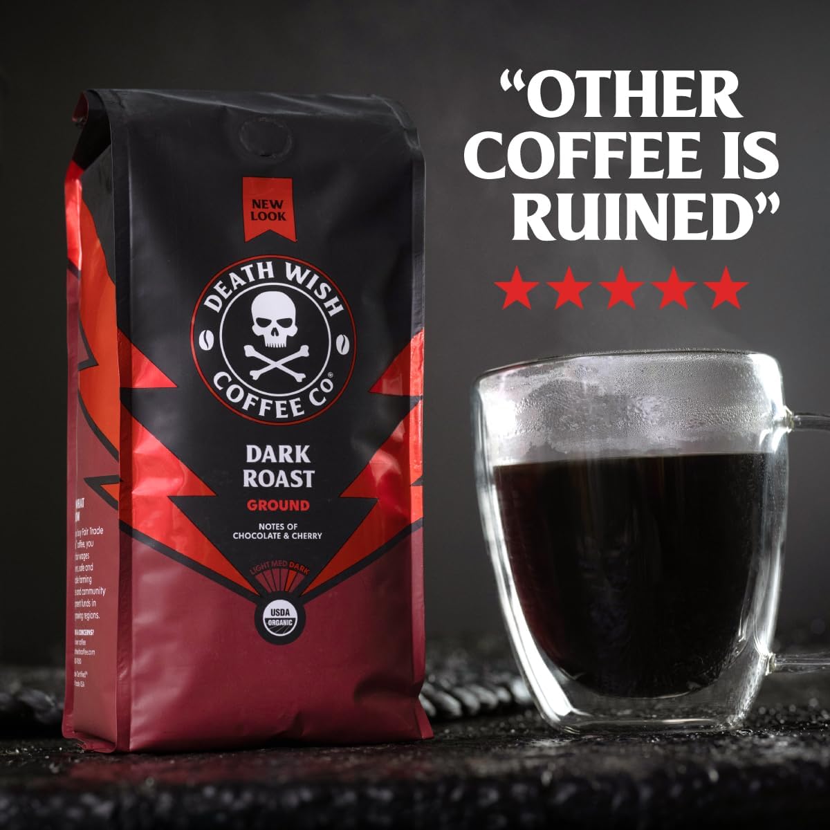 Death Wish Coffee Dark Roast Grounds – 16 oz x 2, Organic Fair Trade Ground Coffee