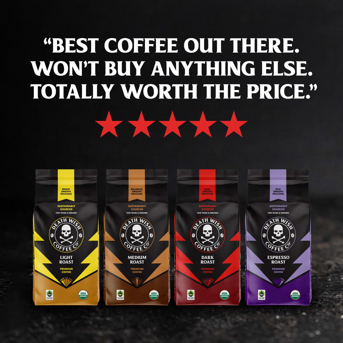 Death Wish Coffee Dark Roast Whole Bean – 2 Pack, Organic & Fair Trade