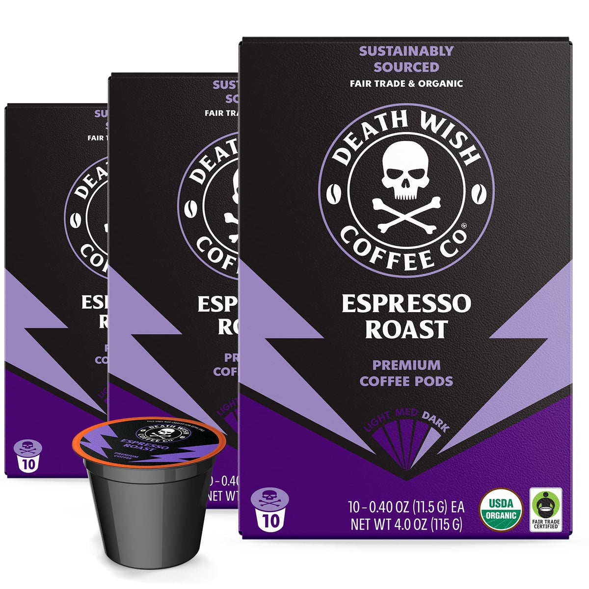 Death Wish Coffee Espresso Roast Pods (30 Count) – Bold, Organic, Fair Trade & Keurig Compatible