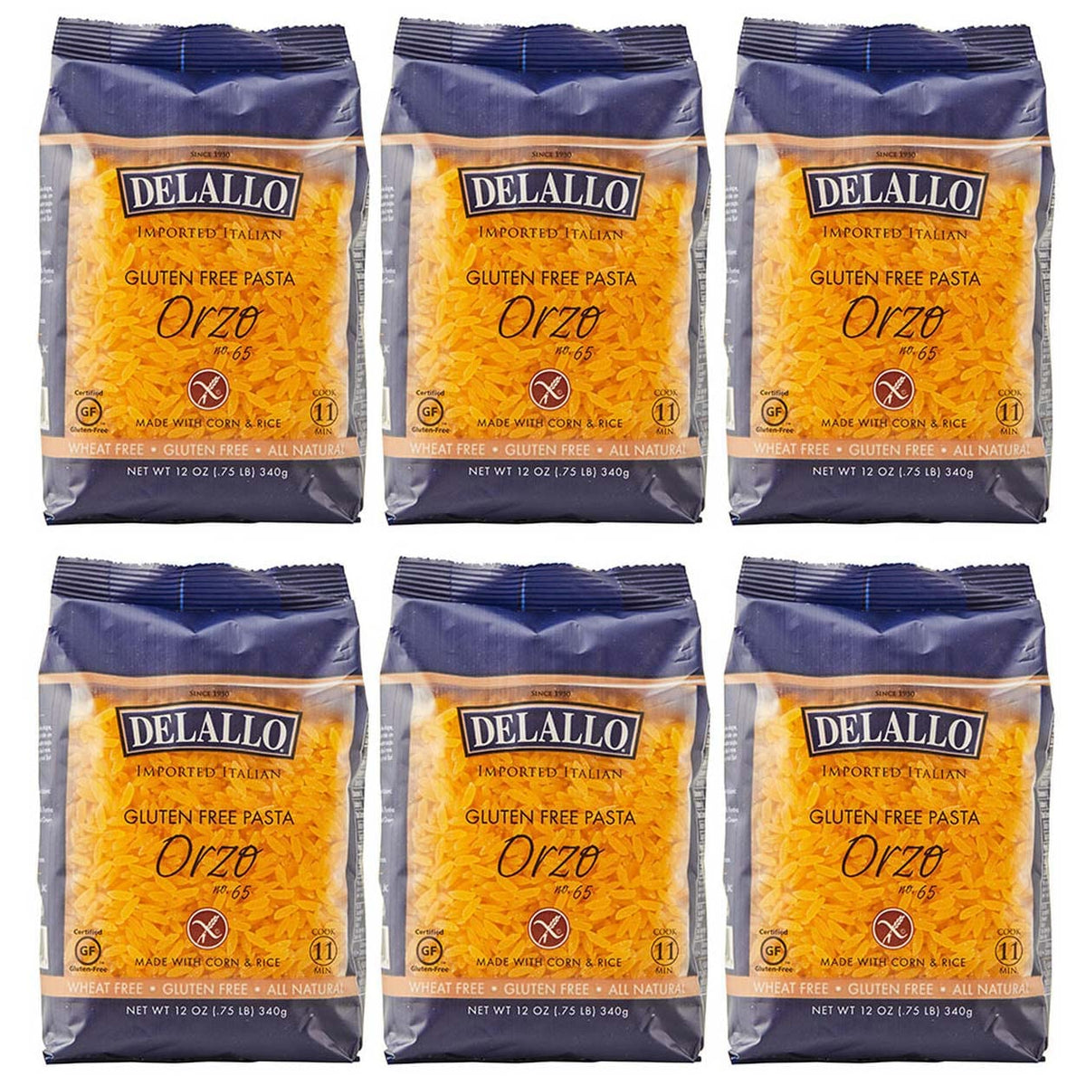 DeLallo Gluten Free Orzo Pasta – 12 oz Bag, 6-Pack | Corn & Rice Flour, Non-GMO, Kosher