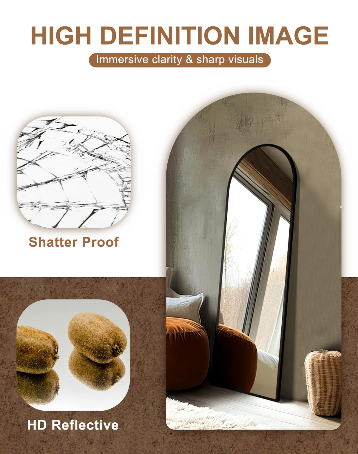 Delma Arched Full Length Mirror with Stand, Black Floor Mirror