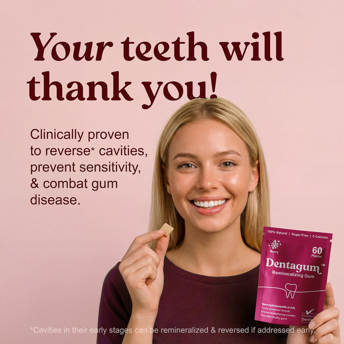 Dentagum Remineralizing Gum with Nano-Hydroxyapatite & Xylitol – SugarFree Berry, 60 Pieces