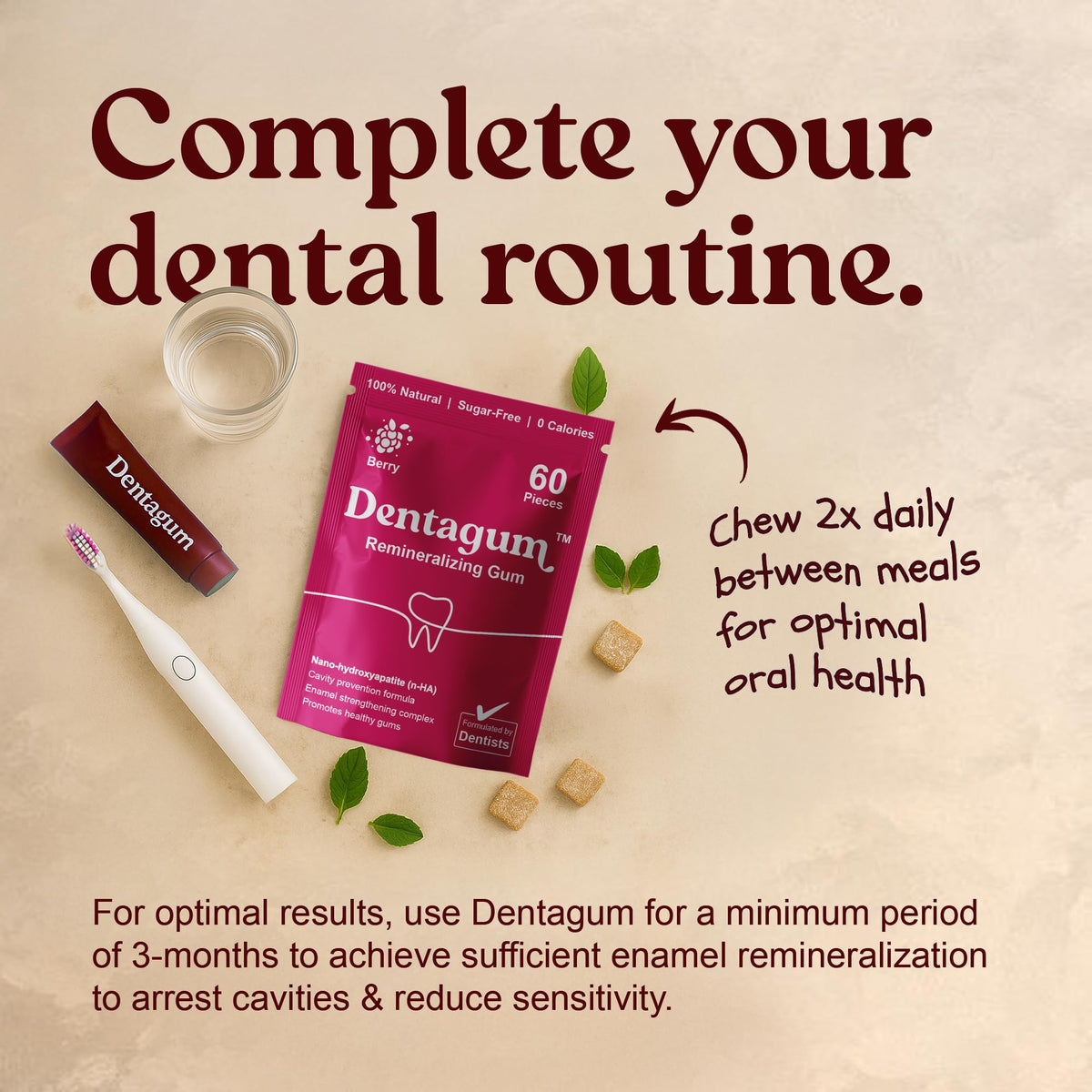 Dentagum Remineralizing Gum with Nano-Hydroxyapatite & Xylitol – SugarFree Berry, 60 Pieces