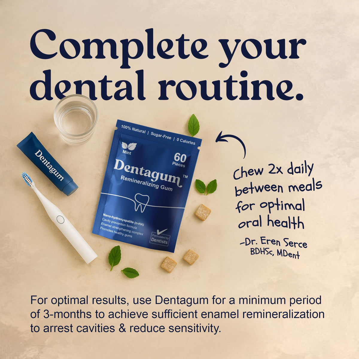 Dentagum Remineralizing Gum with Nano-Hydroxyapatite & Xylitol – SugarFree, 60 Pieces