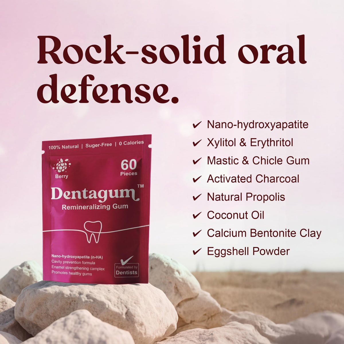 Dentagum Remineralizing Gum with Nano-Hydroxyapatite & Xylitol – SugarFree Berry, 60 Pieces